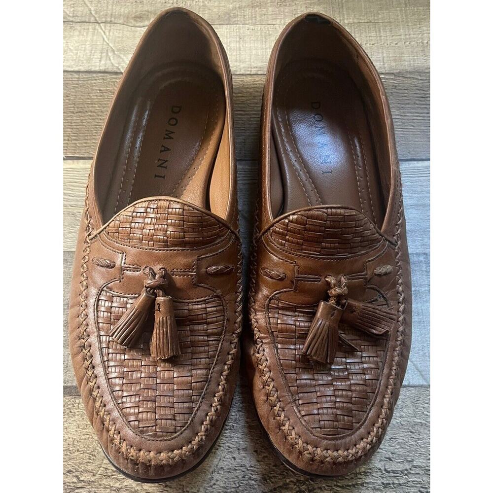 Domani Tan Leather Dress Shoes Woven with Tassels Size 9 1/2M